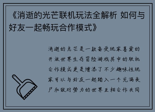 《消逝的光芒联机玩法全解析 如何与好友一起畅玩合作模式》